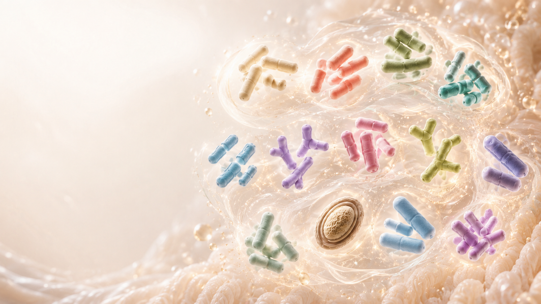 Carpediem Journal article illustration for the 13 probiotic strains inside HAPPYGUT